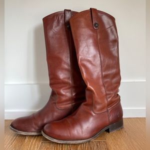 Frye Melissa Button Brown Leather Riding Boots - Size 9 in Cognac